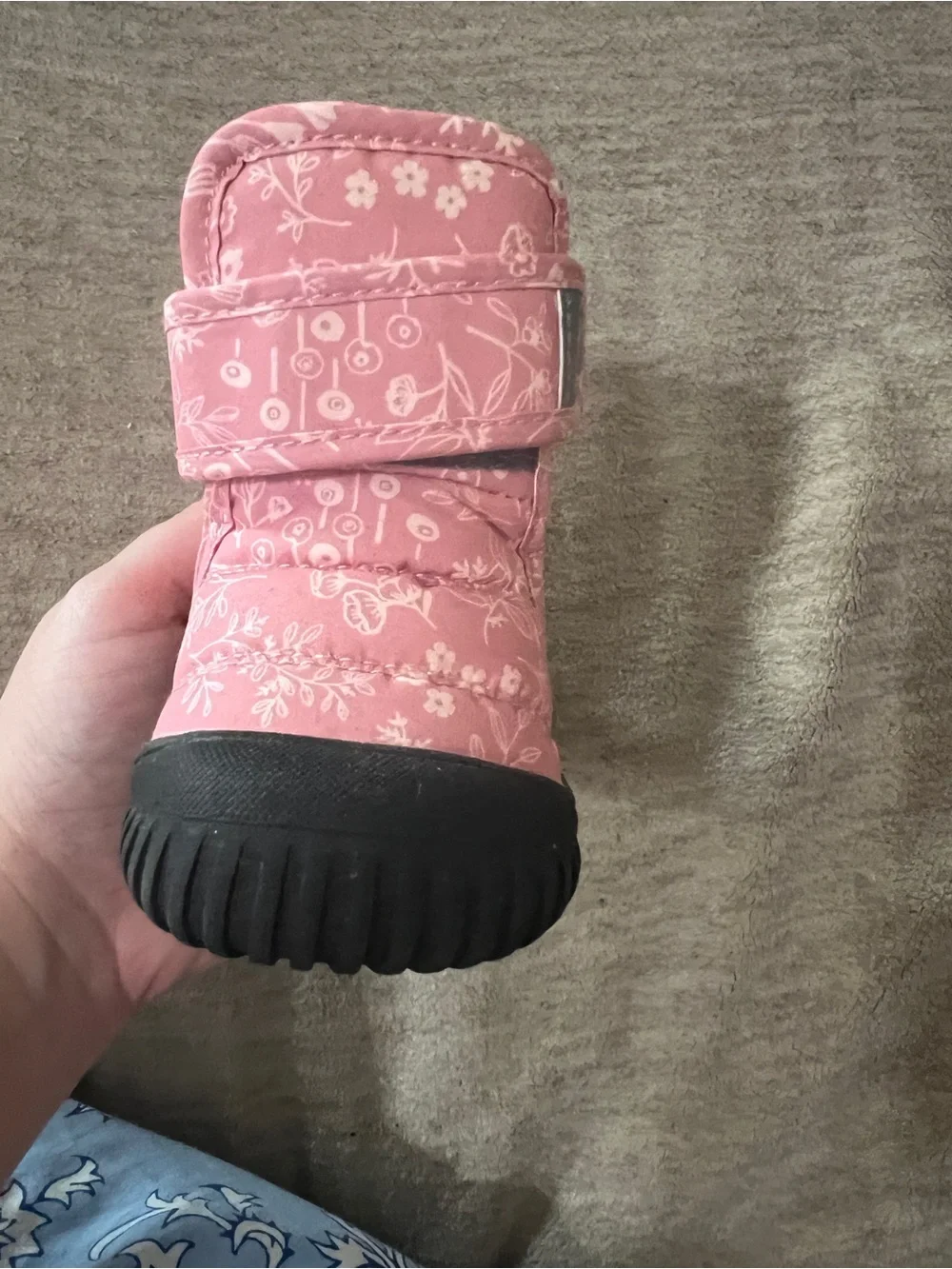 Toddler Pink Floral Snow Boots with Soft Gray Lining Size 4